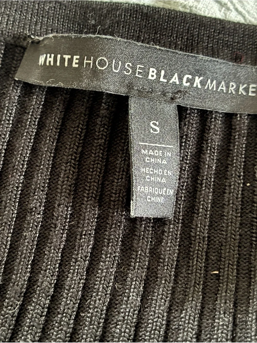 White House Black Market WHBM Black Ribbed Snap-Front Henley Sweater sz S